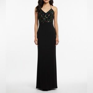 Rimini Black Maxi Halter Dress Gown Beaded Floral Detail for Prom Wedding Size 4